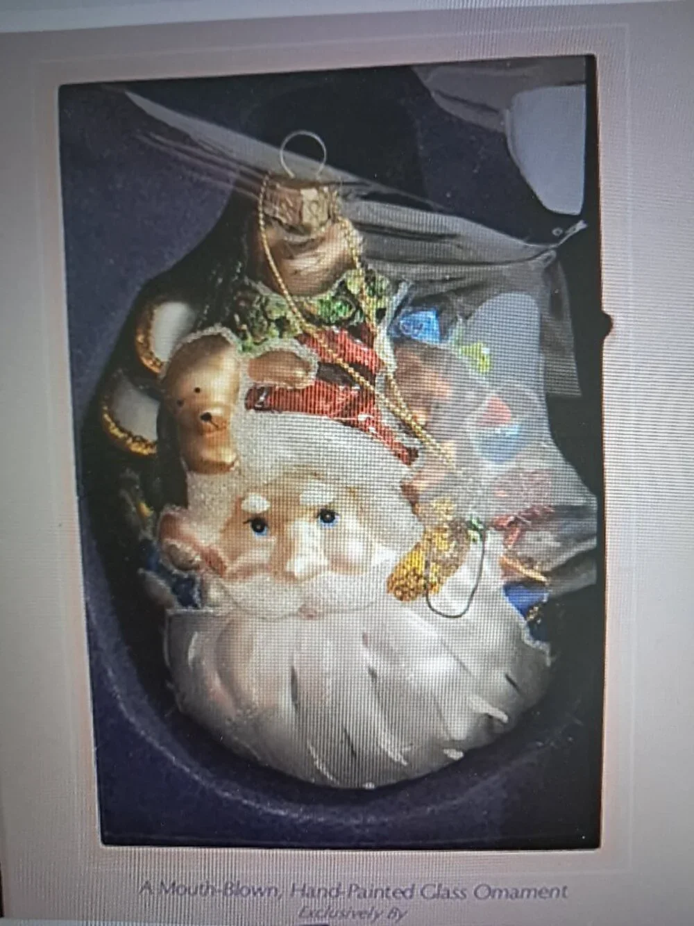 Peggy Abrams Hand Blown, Hand Painted Glass Ornament Santa Face